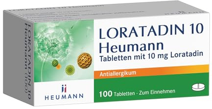 LORATADIN 10 Heumann, Antiallergikum bei Heuschnupfen, 100 Tabletten | Bei allergischem Schnupfen (Heuschnupfen) und chronischer Nesselsucht, lindert Symptome wie Nasen-, Augenjucken und Rötungen