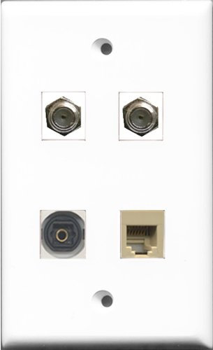 RiteAV - Cavo coassiale TV a 2 Porte Tipo F e 1 Porta Telefono RJ11 RJ12 Beige e 1 Porta Toslink