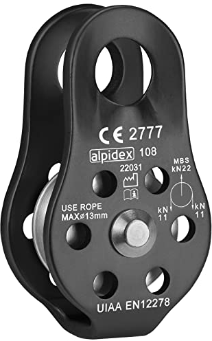 ALPIDEX Seilrolle Umlenkrolle 22 kN - Fix Pulley Flaschenzug - geeignet für Textilseile bis 13 mm Durchmesser - EN12278, Farbe:schwarz