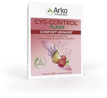 Arkopharma - Cys-Control Flash | Confort urinaire - Bon fonctionnement du système urinaire - Complément alimentaire | 10 gélules et 10 capsules