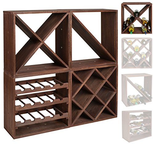 Casier à Bouteilles de vin - Système modulaire CUBOX 50 - Mod. Dunkel 24 X - Capacité jusqu'à 24 Bouteilles de 75 cl. - Taille 50 x 50 x 25 cm. en pin FSC - Marron