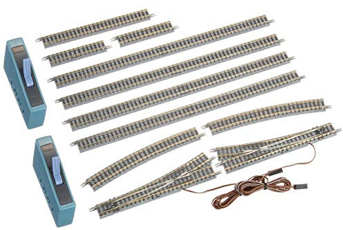 TomyTEC 910923 Schienen-Startset, Abzweigung, mit Weichen-Kontrollboxen, 140 mm