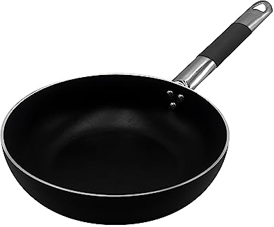 Pentole Agnelli Al Black 3 mm Padella Svasata alta Saltare con Manico Cool, Nero, 40 cm