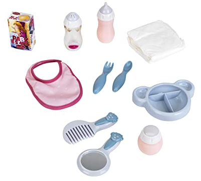 Theo Klein 1732 Baby Coralie Puppen ESS- und Pflegeset | 11-teiliges Set | Inkl. Flasche, Besteck, Lätzchen, Windel, Spiegel u.v.m. | Spielzeug für Kinder ab 3 Jahren