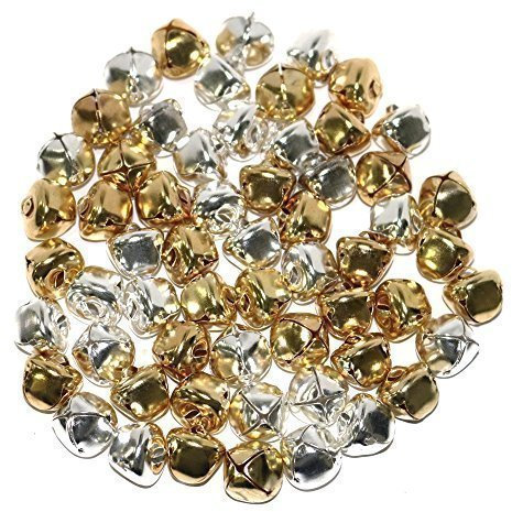 Robelli Christmas Gold, Silver or Multicolour Metal Festive Arts & Craft Jingle Bells (1, 15mm Gold/Silver (60 Pack))