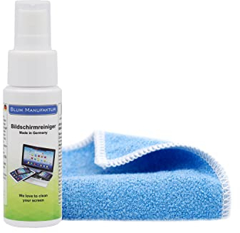 Blum Manufaktur Bildschirmreiniger 1x 50ml + 30x30 cm Mikrofasertuch Supersoft 365GSM - Screen Cleaner - Display Reiniger - Absolut streifenfreie Reinigung von Handy, Laptop, PC, TV (50 ml)