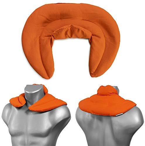 Almohada térmica cervical con cuello. naranja. Cojín con pepitas de uva. Cojín de nuca. Saco de calor y frio con semillas