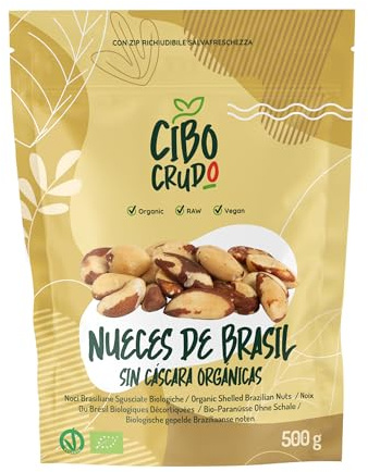 Nueces de Brasil Ecologicas - 500g. Nuez de Brasil Bio Contiene Fibra Proteína Selenio y Minerales. Como Snack o Para Recetas. Para Vegetarianos y Veganos.
