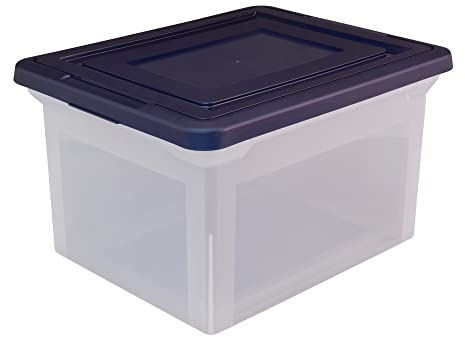Office Depot Stackable File Tote Box, Letter/Legal Size, 10 13/16in.H x 14 1/8in.W x 18in.D, Blue/Clear, 170007