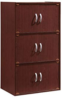 Hodedah 3-Shelf Bookcase Cabinet, Mahogany