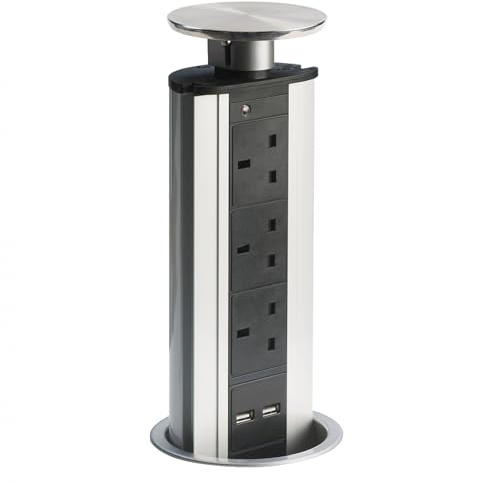 Leyton Lighting POW-3SS Pop-up Socket Power Port & USB Charger, brushed steel