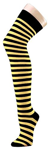 Krautwear® Damstrumpor randiga Overknees strumpor randiga strumpor karneval karneval cosplay 80-talet (svart-gul)