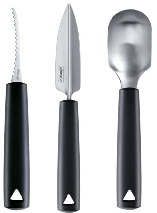 triangle Kürbis-Schnitz-Set 3-teilig - Halloween Werkzeug Solingen | Kürbissäge, Fruchtlöffel & Winkelmesser aus Edelstahl - mit bebilderter Anleitung & Vorlagen