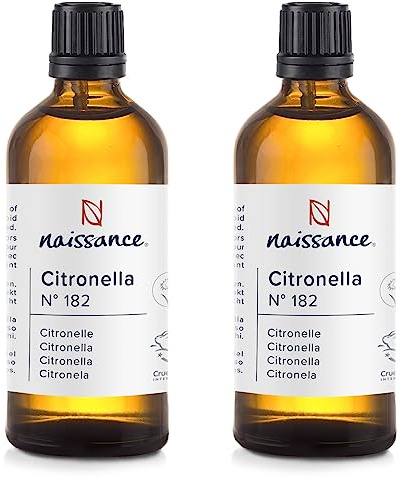 Naissance Aceite Esencial de Citronela (No. 182) - 200ml (2x100ml) - Puro, Natural, Vegano & No Diluido - Para Quemador, Humificador, Aromaterapia, Difusor, Masajes Corporales - Velas, Jabon, Baño