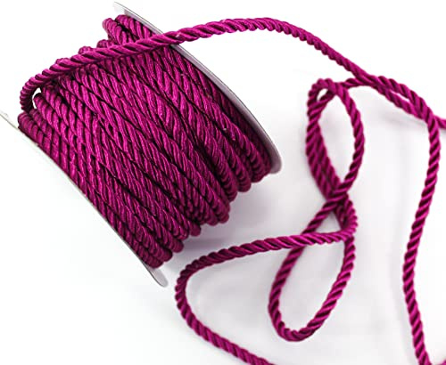 Cordón 15 m x 4 mm en color rosa. Rollo de cuerda elástica trenzada en color fucsia para regalo, giratorio