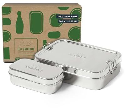 Brotbox XL- Brotdose mit Fächern 700ml und 200ml - Lunchbox aus Edelstahl Quadratisch - BPA-frei und auslaufsicher - spülmaschinenfeste Vesperbox