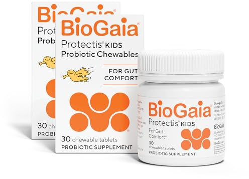 BioGaia Kids Probiotic Chewables | Promote Regularity | Ease Occasional Tummy Troubles | Ages 3+ | Allergen, Dairy, Soy & Gluten Free | Backed by 30 Years of Probiotic Research | 60 Day Supply