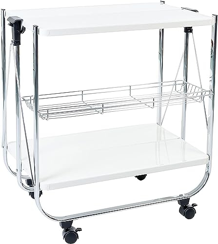 Iris Ohyama, Desserte, Chariot, Plateau de Service, Cuisine, Restaurant, Hôtel, 2 étagères, Panier en Filet, avec Roues - Kitchen Wagon CW-005 - Blanc