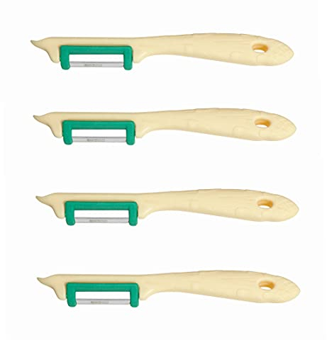 NEUSTANLO | Sparschäler im Spargel Look | farblich sortiert | 4er Pack | Edelstahl | für Links- und Rechtshänder | Made in Solingen | ideal auch als Spargelschäler