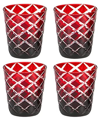 EDZARD 4er Set Kristallglas Dio rot (für 140 ml,Höhe 8 cm) | Handgeschliffen, Teelichtgläser, Trinkgläser, Wassergläser, Whiskeygläser, Gläser für Eiskaffee, Saft, Gin, Whisky