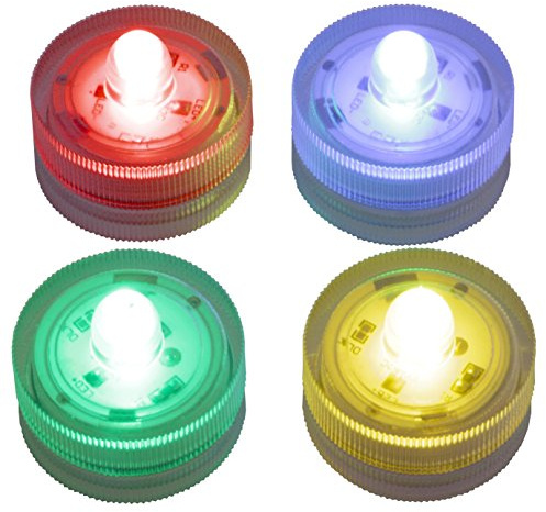LED-Highlights Deko Kerzen Teelichter 4 er Set (je 1 x rot, gelb, blau, grün) wasserdicht leuchtend kabellos Batterie Stimmungslicht Tischlampe Innen Aussen