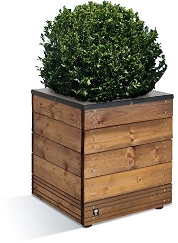 CERLAND - Bac à Fleurs Carré Collectors 45 × 45 × 47,5 cm - Fabrication Française - Épicéa Massif avec Vis INOX - Design Moderne avec Rebords Métalliques - Jardinière Terrasse & Jardin