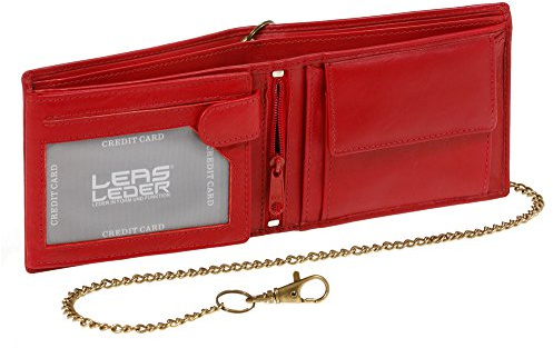LEAS Biker portefeuille pour homme et femme avec la chaîne, cuir véritable, rouge Chain-Series''