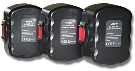vhbw 3X Akku kompatibel mit Bosch PSR 140, PSR 14.4/N, PSR 14.4VE-2(/B), PSR 14.4, PSR 14.4-2 Werkzeug (3000 mAh, NiMH, 14,4 V)