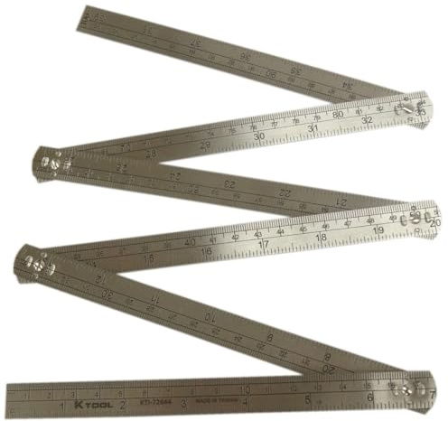 K Tool International 72644 3' Folding Steel Ruler for Garages for Repair Shops and DIY, Stainless Steel, Etched SAE and Metric Measurements, 6 Folding Joints, 15mm W x .06mm