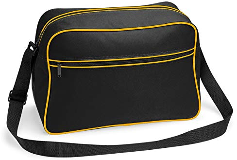 Retro Shoulder Bag im Design der Siebziger, Schultertasche Sporttasche aus Polyester mit Paspelierung inkl. gratis Schlüsselanhänger