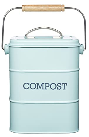 KitchenCraft Living Nostalgia, Kitchen Compost Bin, Metal, 16.5cm x 24 cm, Duck Egg Blue