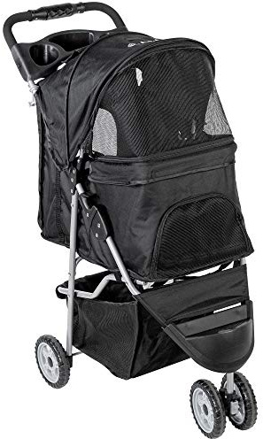 VIVO Black 3 Wheel Pet Stroller for Cat, Dog and More, Foldable Carrier Strolling Cart, STROLR-V003K