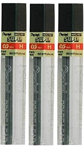 Pentel Ersatzminen für Bleistifte, 0,5 mm Höhe, Härtegrad H, Hi Pollymer, Super für automatische und mechanische Bleistifte (3 Röhren, 36 Stück)