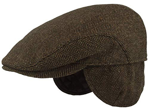 Breiter Herren Winter Schiebermütze mit Ohrenklappen Flatcap Schirmmütze 100% Wolle mit ausklappbarem Ohrenschutz Mütze Hautfreundlich & Bequem