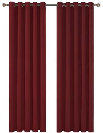 Deconovo Window Curtain Panels Super Soft Thermal Insulated Eyelet Blackout Curtains for Girls 66 x 90 Inch 1 Pair Red