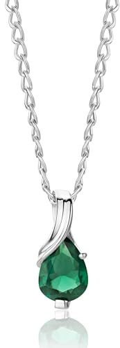 MIORE Halskette Damen, 9 Karat 375 Gelbgold und 18K vergoldetes 925 Silber, Smaragd/Rubin/Topas/Saphir/Aquamarin Tropfen-Anhänger, Made in Italy, Panzerkette 45cm, Schmuck Damen, mit Schmuckbox