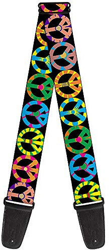 Buckle-Down Gitarrengurt – Peace Flowers schwarz/mehrfarbig – 5,1 cm breit – 73,7–137,2 cm lang