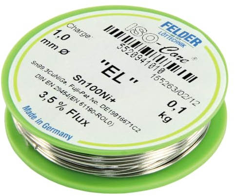 Lötzinn auf Rolle Felder ISO-Core ''EL'', 1,0mm, 100g, bleifrei (Sn100%NI+)