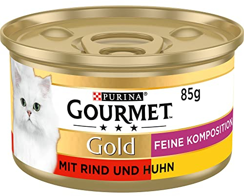 Gourmet Gold Feine Komposition Katzenfutter nass, mit Rind und Huhn, 12er Pack (12 x 85g)