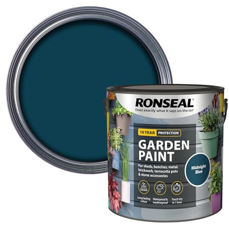 Ronseal RSLGPMB25L GPMB25L Garden Paint Midnight Blue 2.5 Litre | High-solids coating for timber, masonry, terracotta and prepared metal substrates, offering crack-resistant film build.