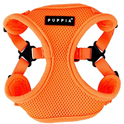 Puppia 4-Punkt Neon-Hundegeschirr für kleine und mittelgroße Hunde - leicht und super weich in vielen Farben - Antizuggeschirr für Hunde, Orange, L