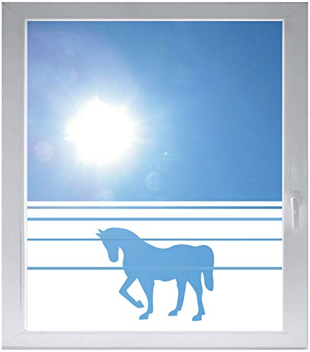 INDIGOS UG Sichtschutzfolie Glasdekorfolie Fensterfolie mit Motiv satiniert Blickdicht - w068 Pferd - Reiten - 1000 mm Länge - 500 mm Höhe Streifen - selbstklebend - matt - für Bad