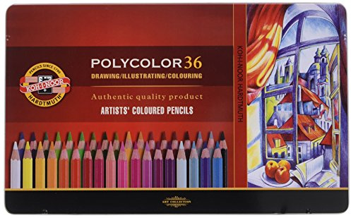 Koh-I-Noor POLYCOLOR 3825 - Farbstifte/Zeichenstifte für Künstler in Metall-Geschenkbox - farbig sortiert, 36er Set