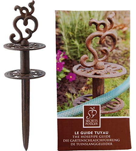 Esschert Design Gartenschlauchführung, Schlauchführung mit Erdspieß in Rostbraun, ca. 11 cm x 5 cm x 20 cm