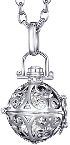 Morella Damen Halskette Edelstahl 70 cm mit Ornament Anhänger und Klangkugel Ø 16 mm in Schmuckbeutel zur Farbauswahl