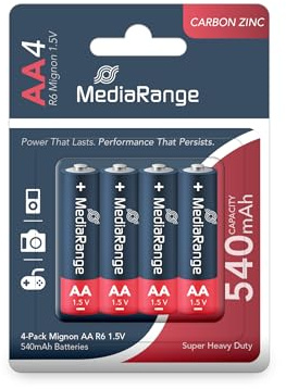 MediaRange MRBAT144 Household Battery Single-Use Battery AA Zinc-Carbono 1,5 V - Pilas (Single-Use Battery, AA, Zinc-Carbono, Cilíndrico, 1,5 V, 4 Pieza(s))
