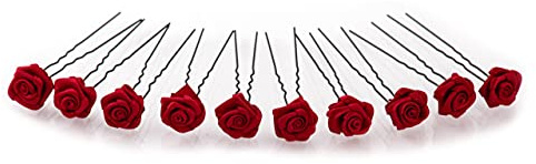 10 x Rosen auf Haarnadel - für tiefe Haarpartien - Brauthaarschmuck | S-T - Bordeaux Rot