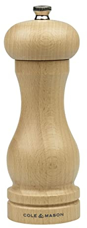 Cole & Mason HA0625P Beech Capstan Molinillo de Sal, Madera Clara, Precision+/Molienda Ajustable, Madera de Haya Natural, 165mm, Incluye 1 x Molino