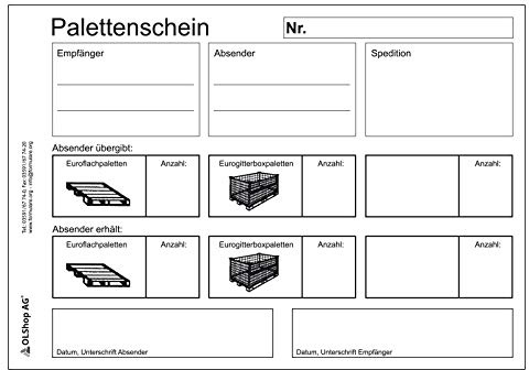 3er Pack Palettenscheine Lademittelnachweis DIN A5 quer (210 x 148 mm) 3 Blöcke á 25 Satz 4-fach selbstdurchschreibend Lademittelschein Ladeschein Palettennachweis