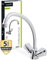 aquaSu® Zweigriffmischer Standard Plus für Küchenspüle | Schwenkbarer HU-Auslauf | Höhe 26 cm | Auslaufhöhe 21,3 | Chrom | Wasserhahn Küche mit Befestigungsmaterial | Spüle | 06289 3